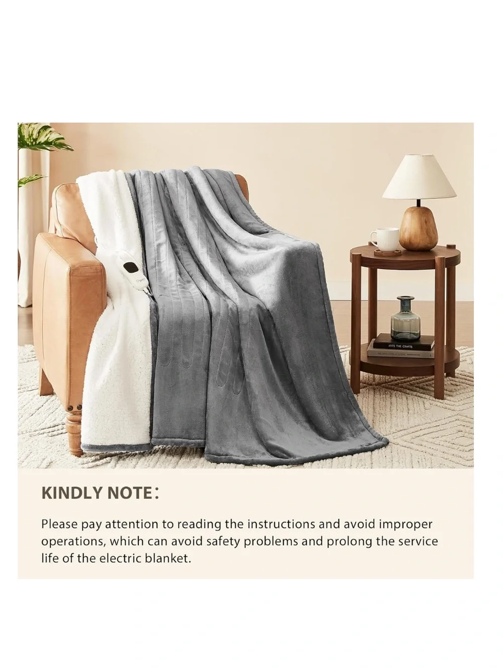 Ultra-Soft Heated Throw Blanket with 10 Heat Settings - GRAY & WHITE